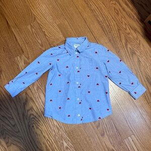 Crewcuts by J.Crew Blue Collared Button Down Shirt with Hearts - Toddler size 3T